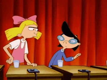 helga and phoebe waiting to hit buzzers on a game show on &quot;Hey Arnold&quot;
