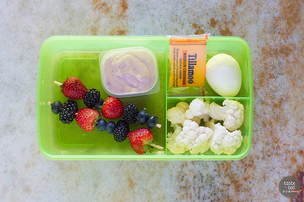 Blogger&#x27;s photo of mixed berry skewers in their child&#x27;s lunchbox