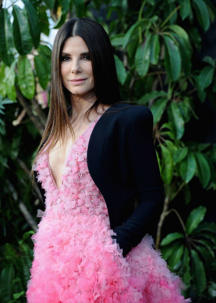sandra bullock pink dress Sandra Adds Some Edge to Her Elie Saab Gown at 'The Lost City' Premiere
