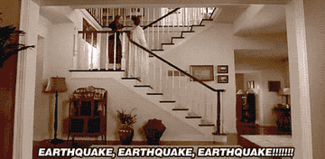 A grandpa in a robe runs out of a house screaming &#x27;earthquake&#x27; in &quot;Freaky Friday&quot;