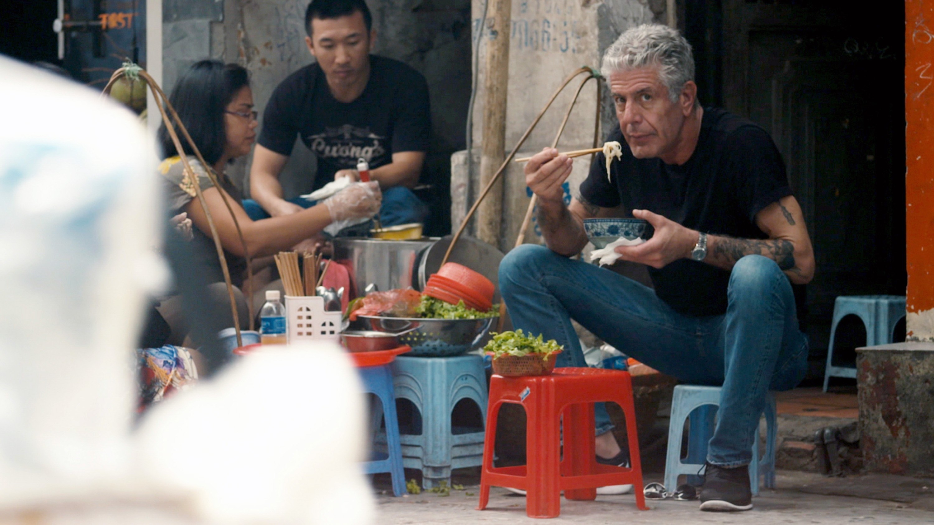 Anthony Bourdain eating noodles in Vietnam
