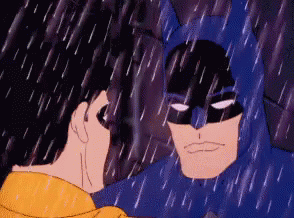 Animated Batman cries in the rain