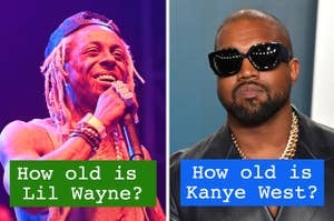 Lil Wayne is on the left labeled, "How old is Lil Wayne?" with Kanye West on the right labeled, "How old is Kanye West?"