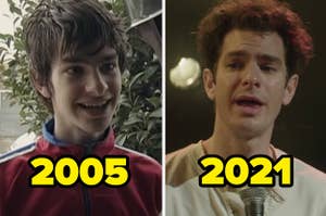 Andrew Garfield in 2005 and in 2021