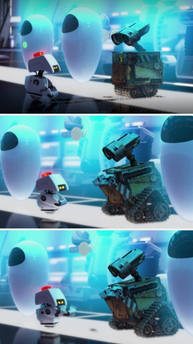 Wall-E interacts with a cleaning robot