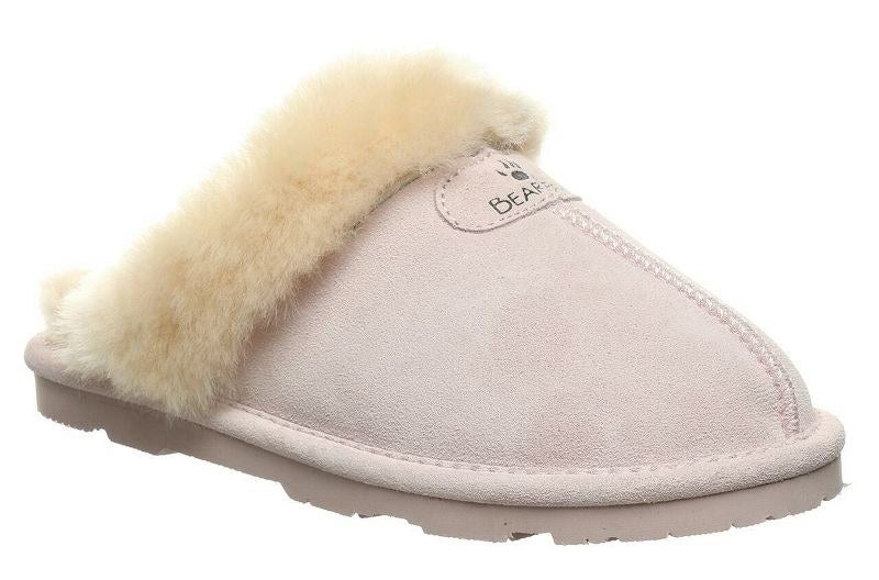 The purple slipper with tan fuzzy lining