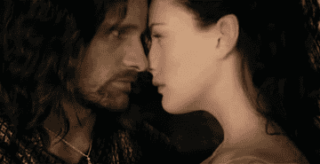 Aragorn and Arwen kissing in Lord of the Rings