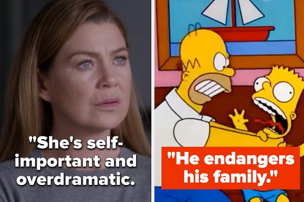 Meredith Grey in Grey's Anatomy and Homer Simpson strangling Bart
