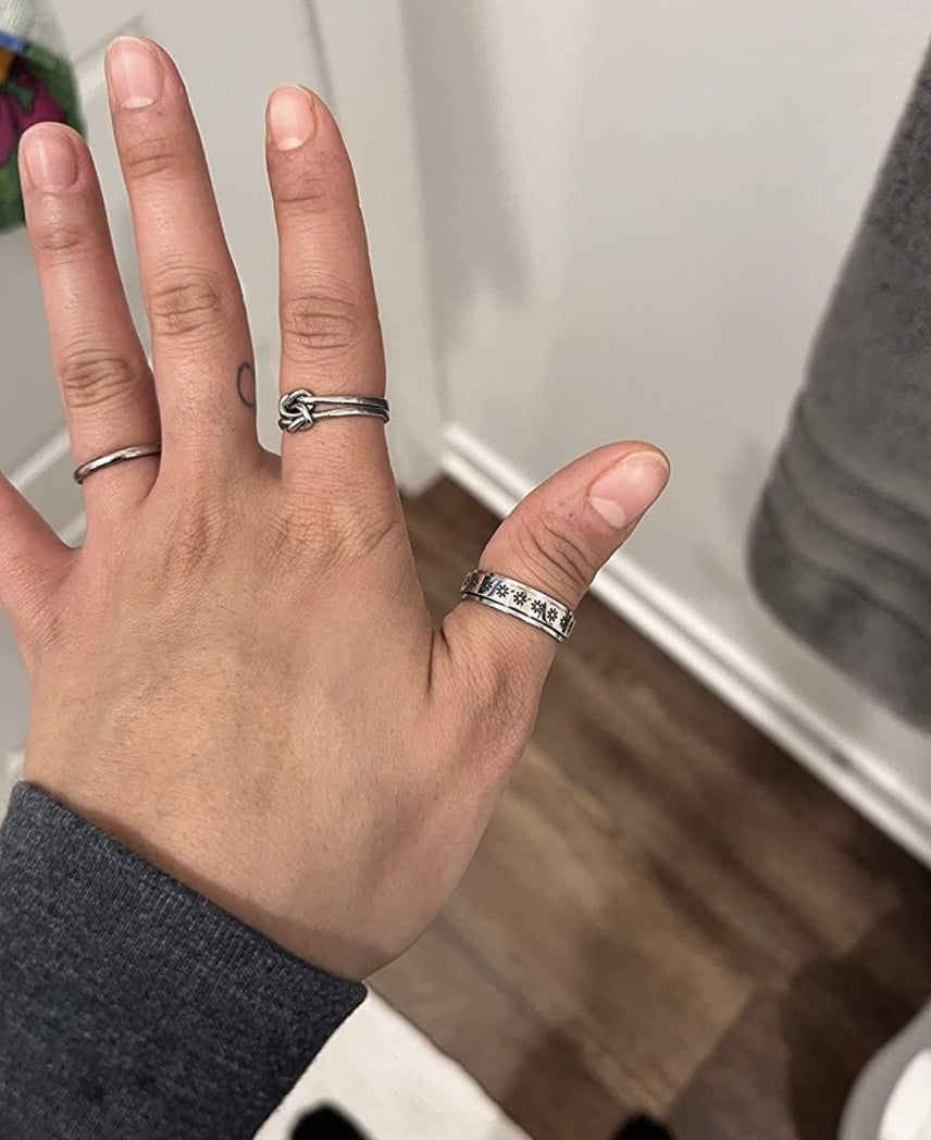 Reviewer wearing three of the rings on her fingers