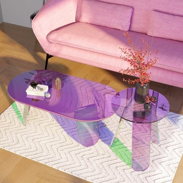 the iridescent acrylic coffee tables in small and large