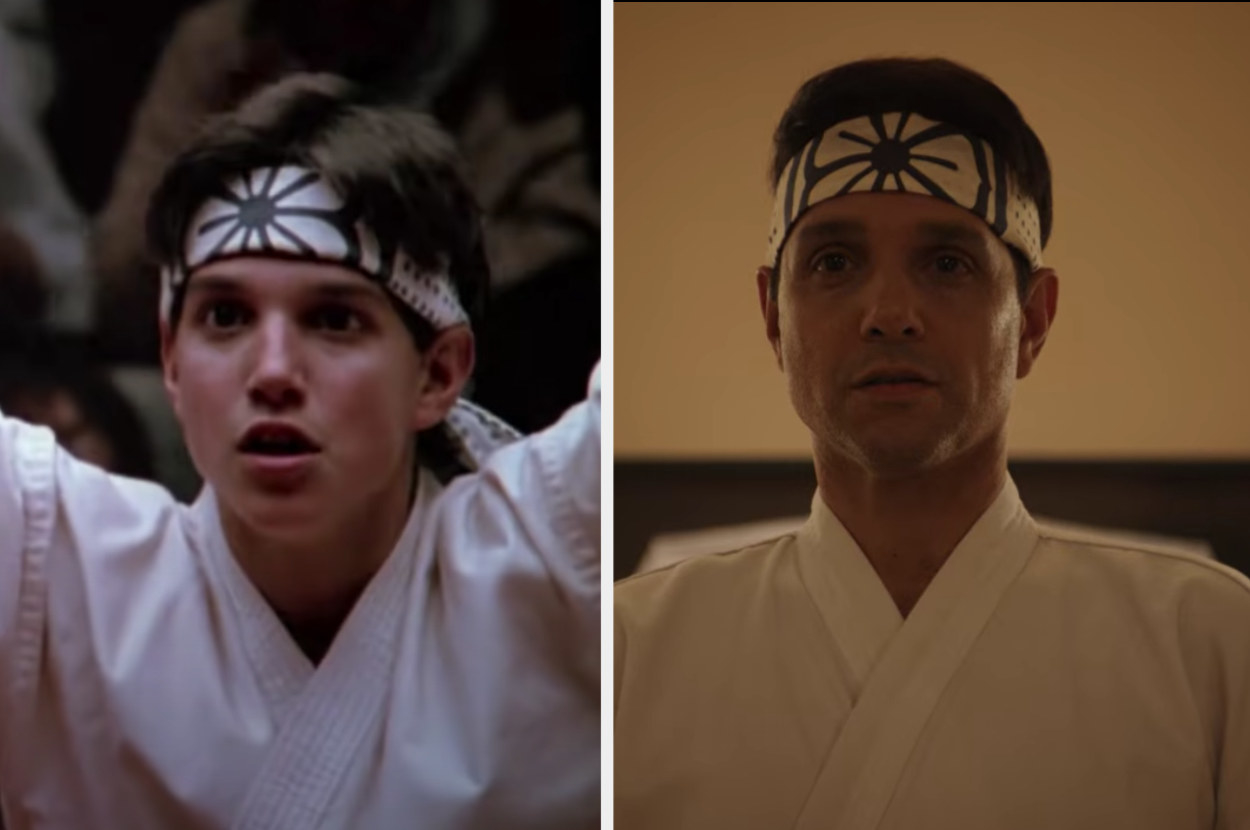 Ralph Macchio as Daniel LaRusso fights in &quot;The Karate Kid&quot; and wears the same competition outfit again for &quot;Cobra Kai&quot;