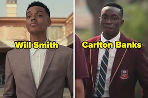 On the left, Jabari Banks as Will on Bel-Air, and on the right, Olly Sholotan as Carlton on Bel-Air