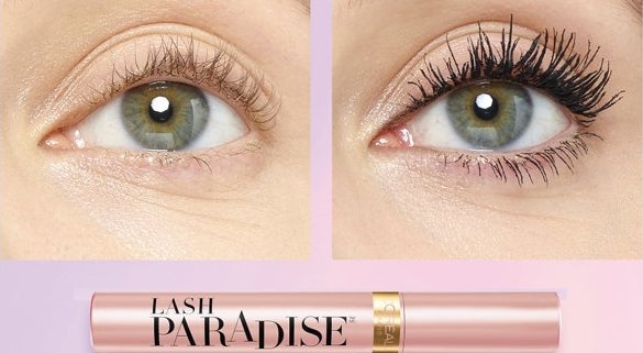 Model&#x27;s eye before and after using the mascara