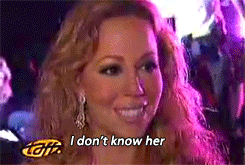 Mariah Carey shaking her head and saying &quot;I don&#x27;t know her&quot;