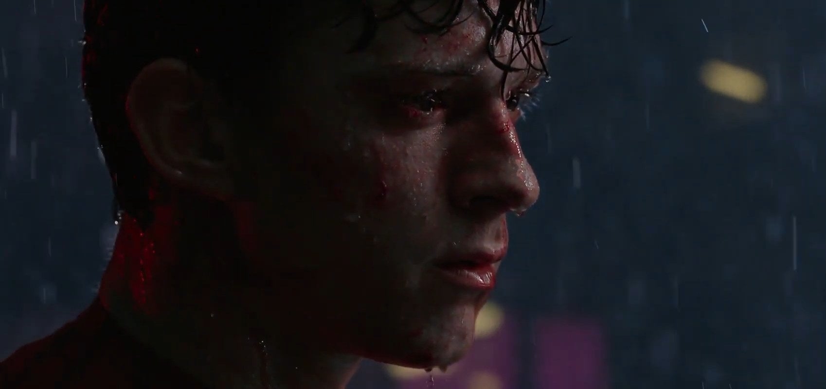 Peter standing in the rain in "Spider-Man: No Way Home"