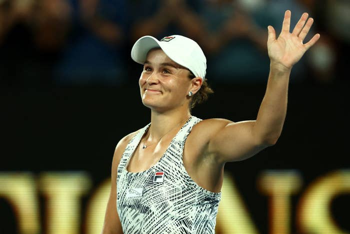 Ash Barty celebrating after a tennis match
