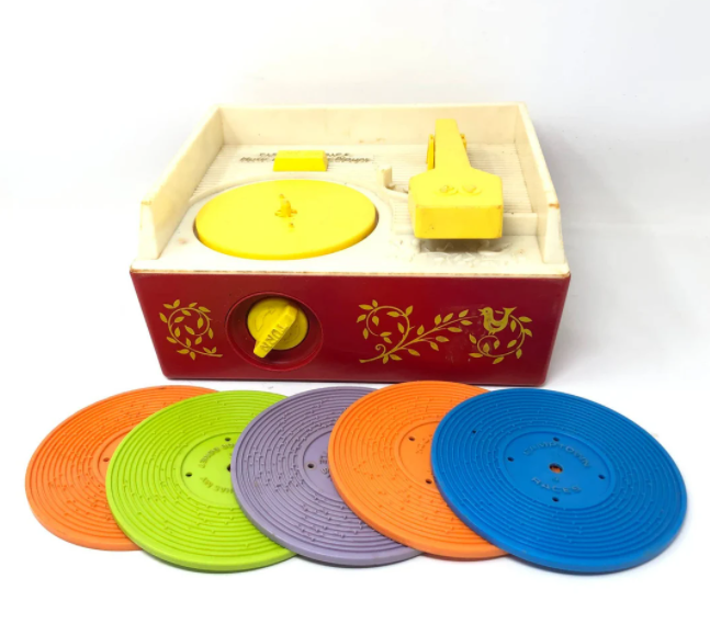 Music Box Record Player with five different-colored plastic records