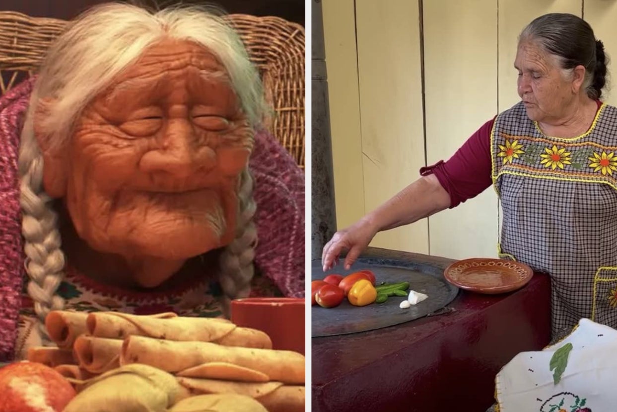 The abuela from coco and an abuela cooking