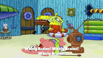 Spongebob jumping on Patricks head saying &quot;whirly brains whirly brains&quot;