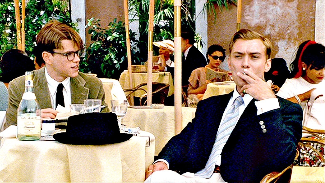 Matt Damon as Tom Ripley and Jude Law as Dickie Greenleaf in The Talented Mr Ripley