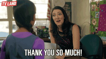 Gif of character in &quot;Teachers&quot; saying &quot;thank you so much!&quot;