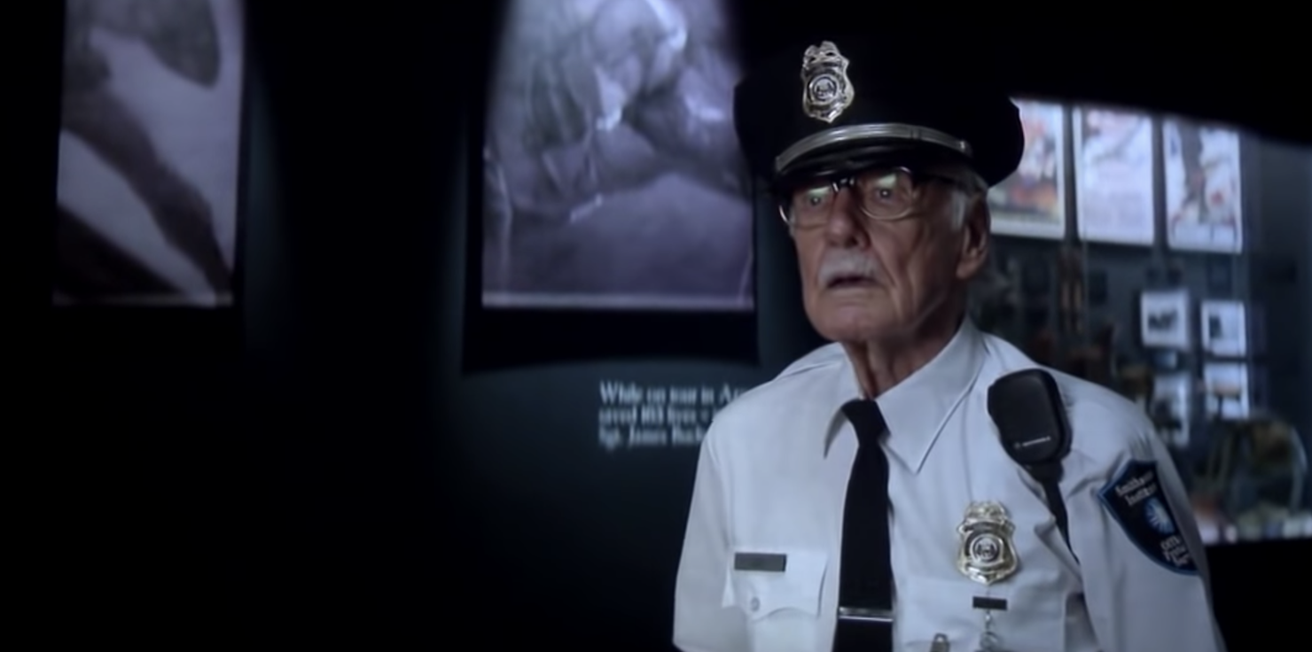 Stan Lee as the security guard in Captain America