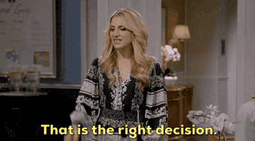 GIF of Annaleigh Ashford in B Positive saying, &quot;That is the right decision.&quot;