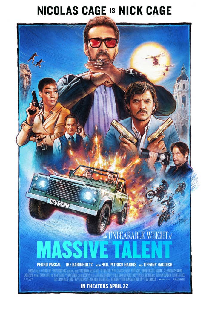 Illustrated movie poster for the film, which says "Nicolas Cage is Nick Cage"