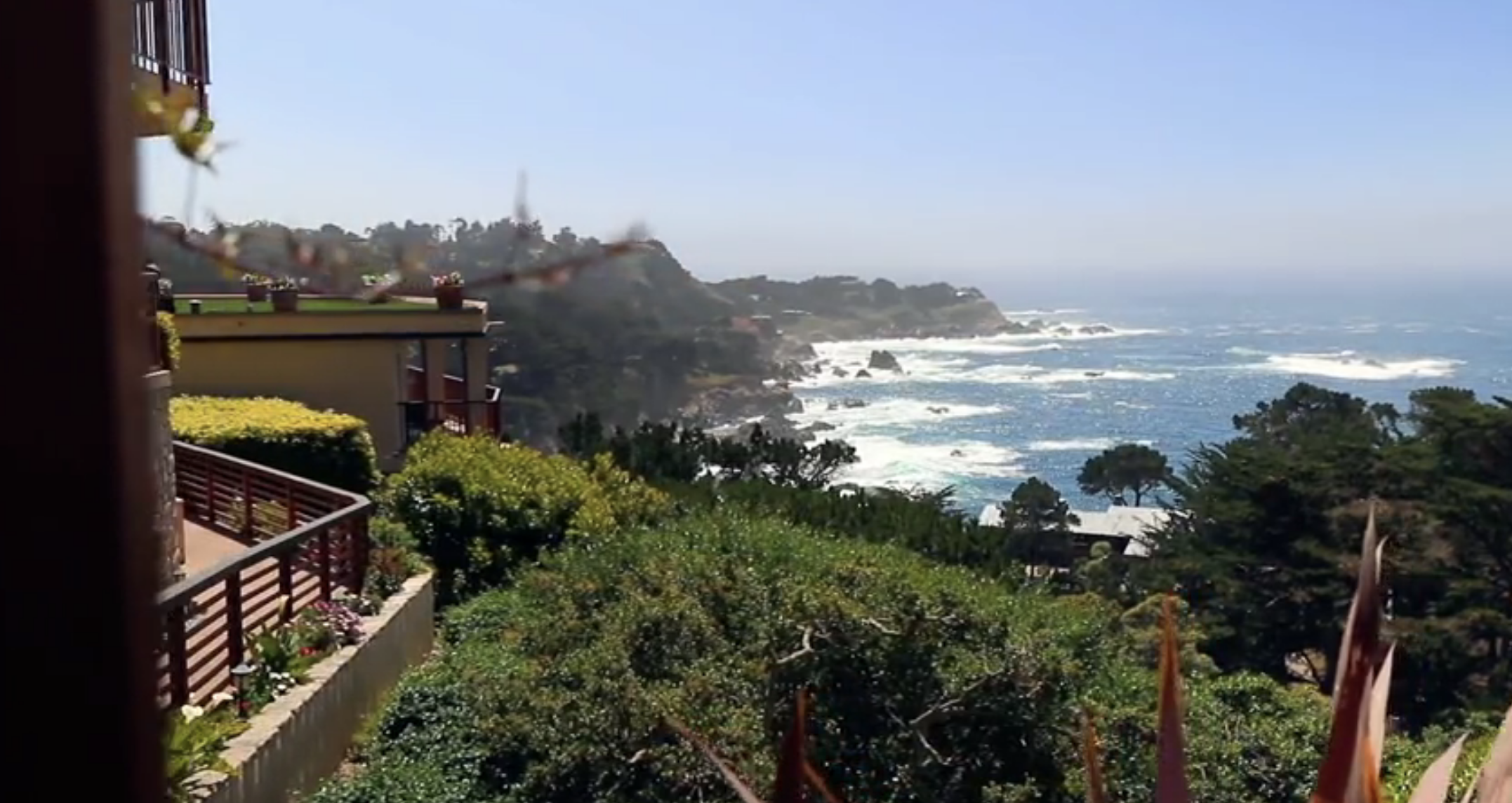 A view of cliffs by the Pacific Ocean from a balcony at the inn