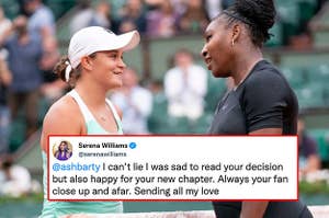 Serena Williams and Ash Barty shaking hands after a match
