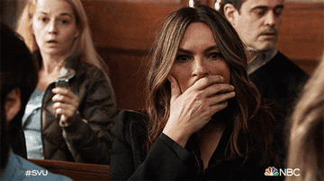 mariska hargitay clapping her hand over her mouth and shaking her head as olivia benson on &quot;law and order: SVU&quot;
