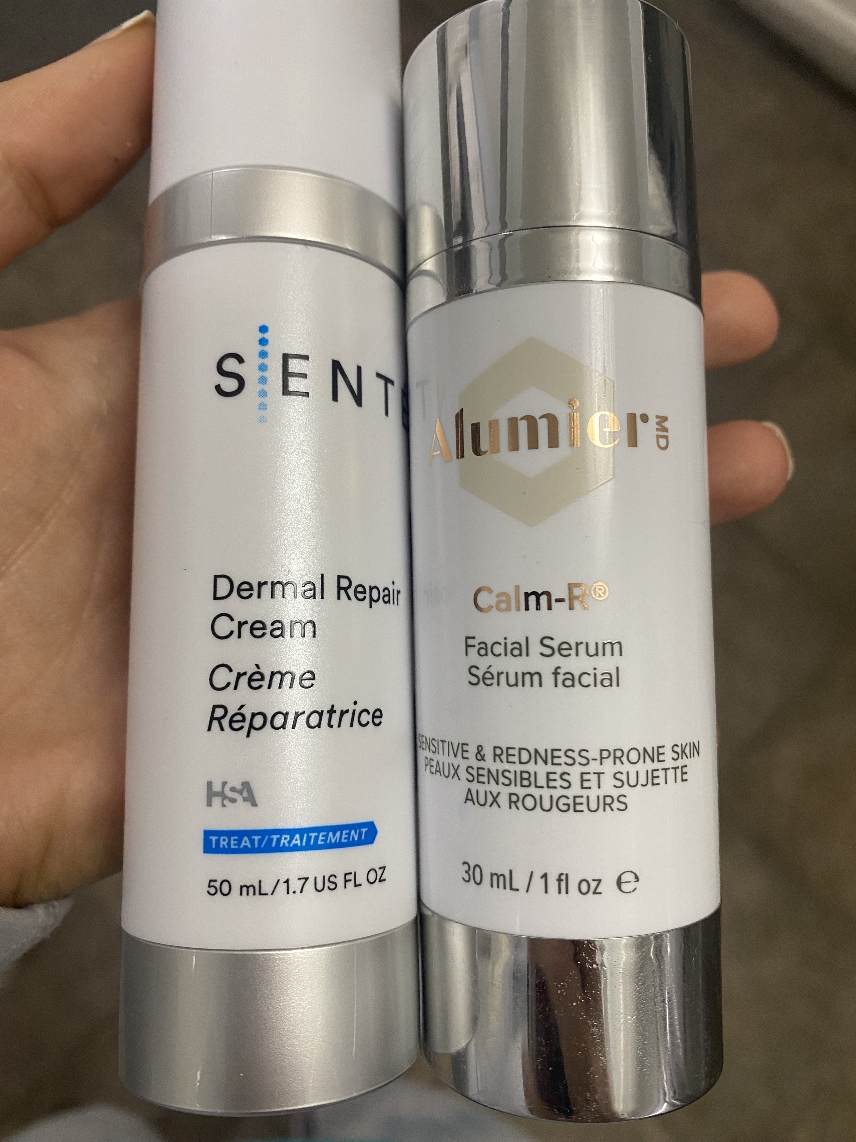 Dermal repair cream and facial serum.