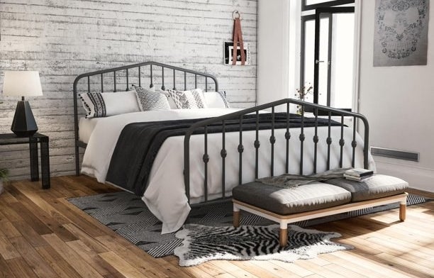 the metal bed frame in black