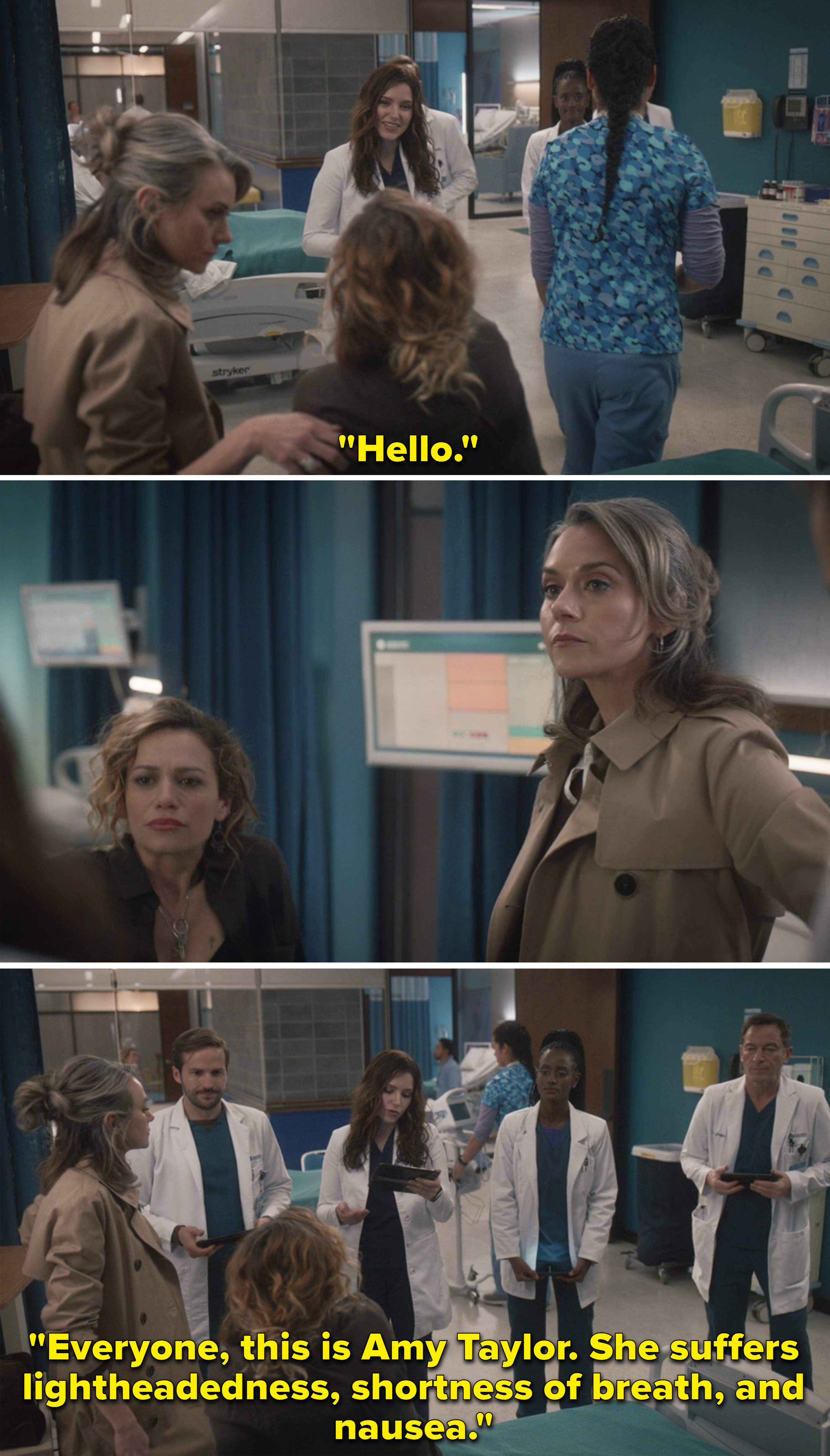 Sam meeting Gretchen and Amy in the hospital