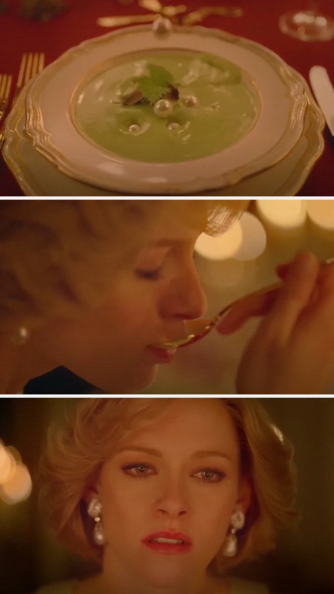 Diana eating the pearls in her soup