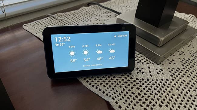 Reviewer's Echo Show 8 placed on table
