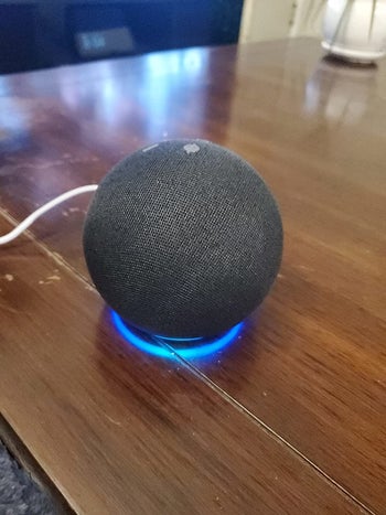 Reviewer's Echo Dot placed on table