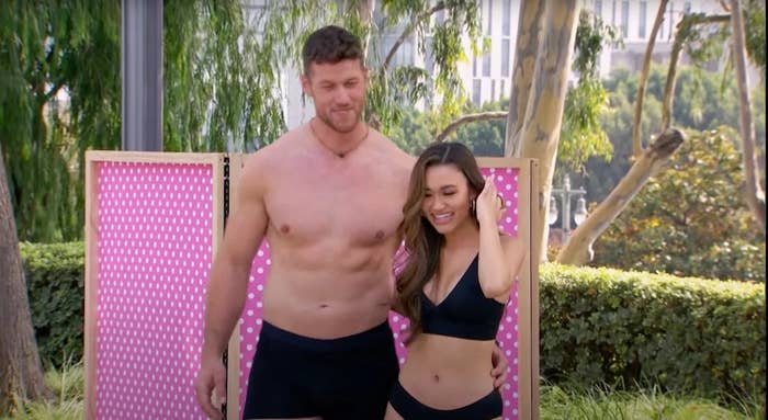 Clayton and one of the contestants, Sarah Hamrick, had to strip down to their underwear for a scavenger hunt in Los Angeles.