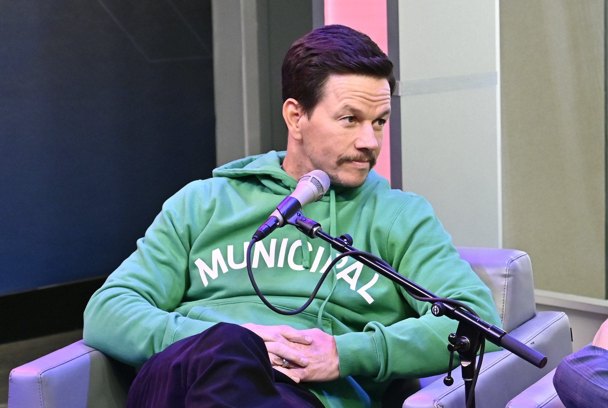 Actor Mark Wahlberg visits the SiriusXM Studios on February 17, 2022 in New York City