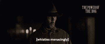A moment in the movie where the subtitles say Benedict Cumberbatch whistles menacingly