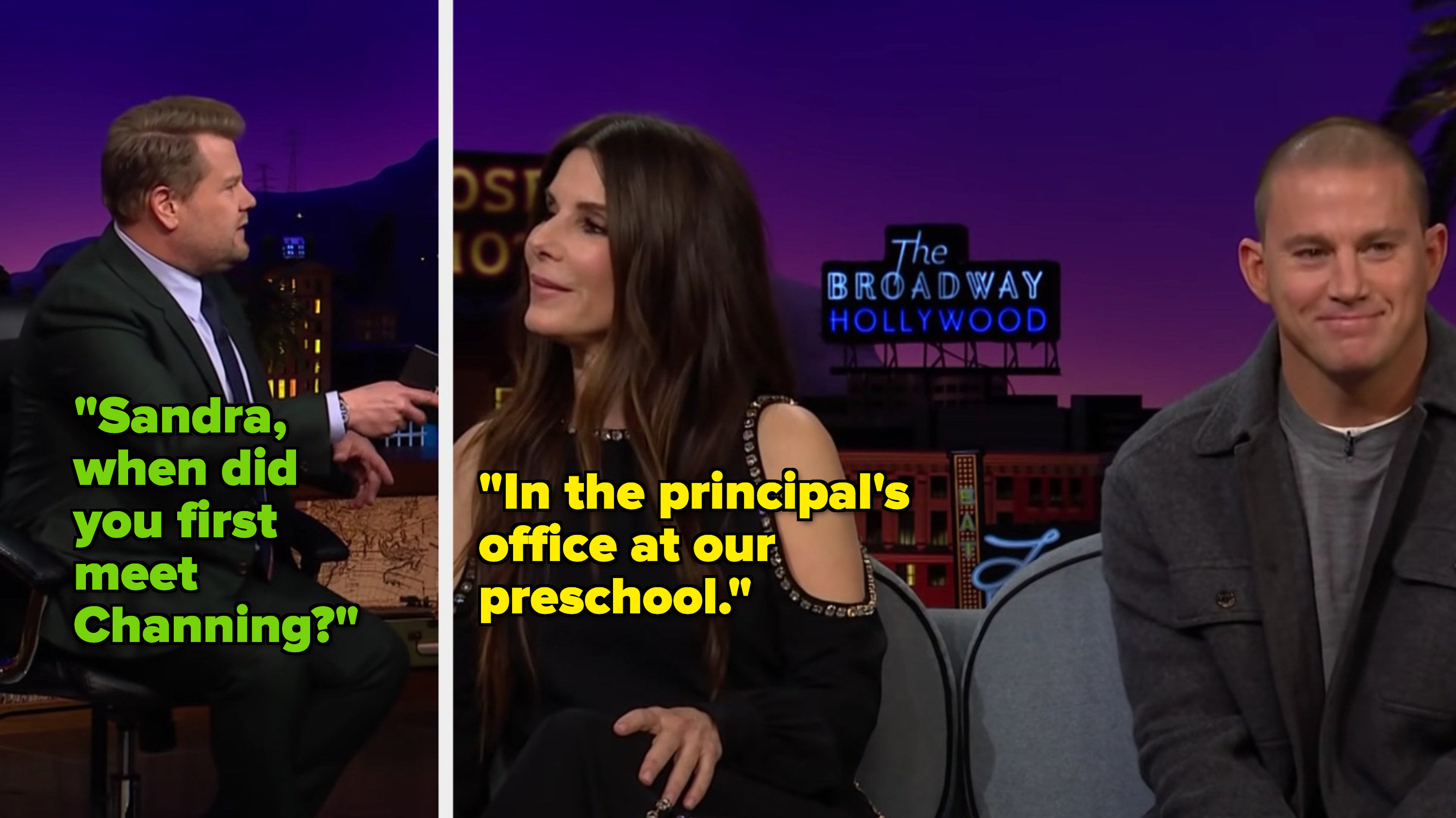 Sandra Bullock states that she and Channing Tatum met when their daughters were arguing in their preschool class