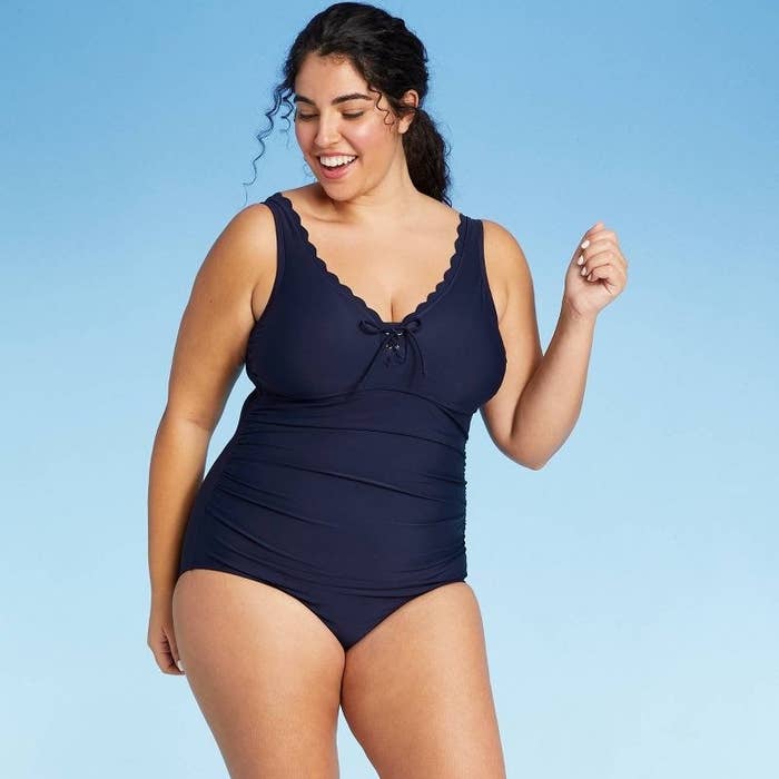Women's Plus Size Twisted Halter One Piece Swimsuit - Cupshe-3x-blue :  Target