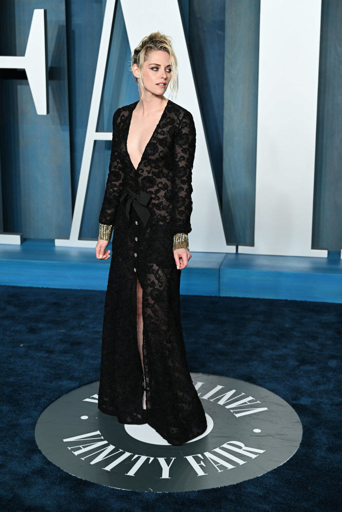 Kristen in a long gown with a deep bodice