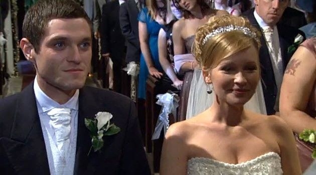 Matthew Horne as Gavin Shipman and Joanna Page as Stacey Shipman getting married in Gavin and Stacey