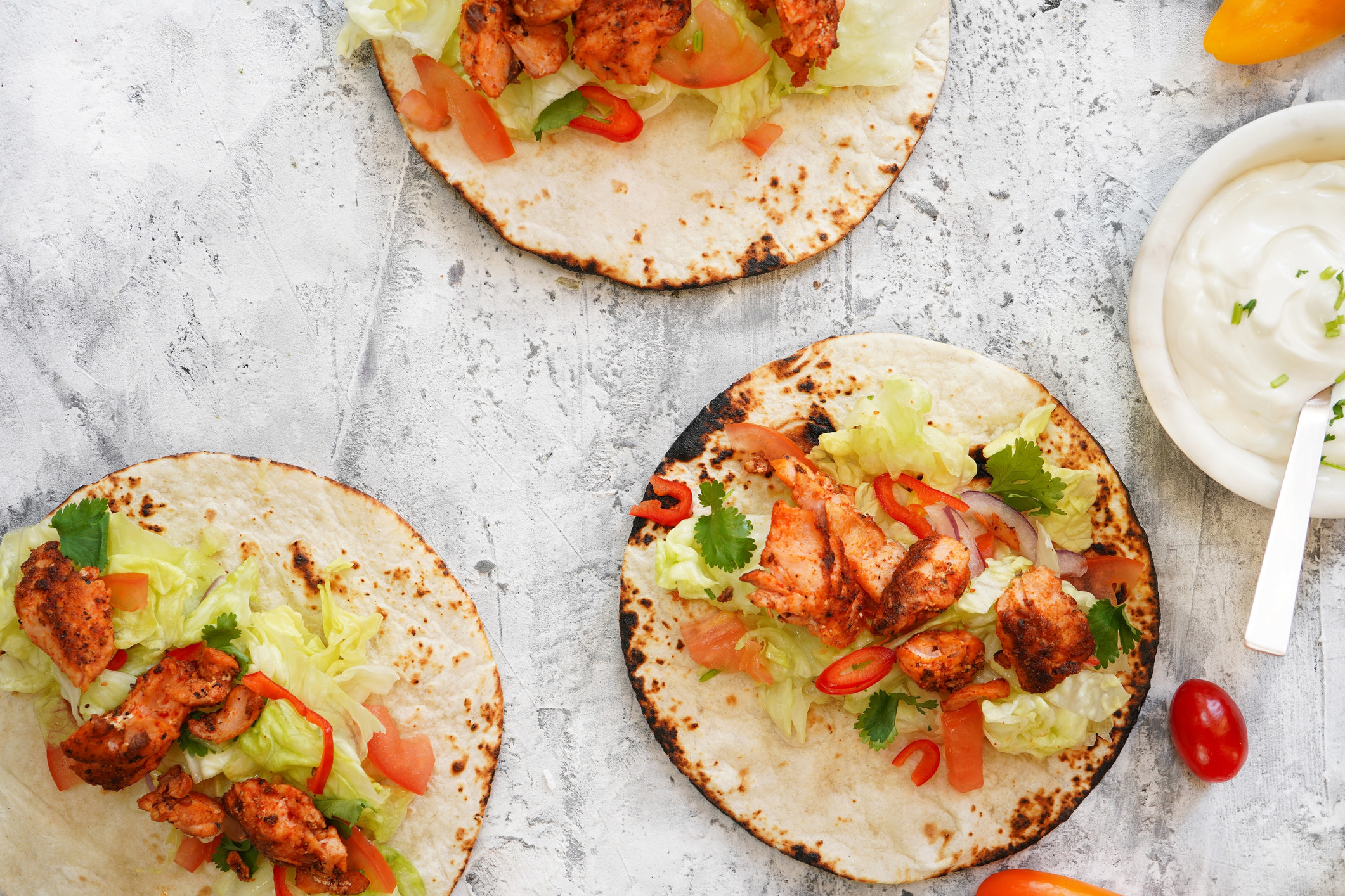 spicy chicken and vegetable tacos