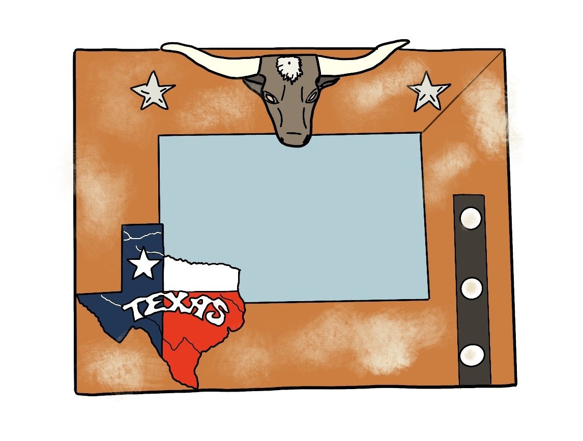 Vintage picture frame with the shape of Texas and a longhorn