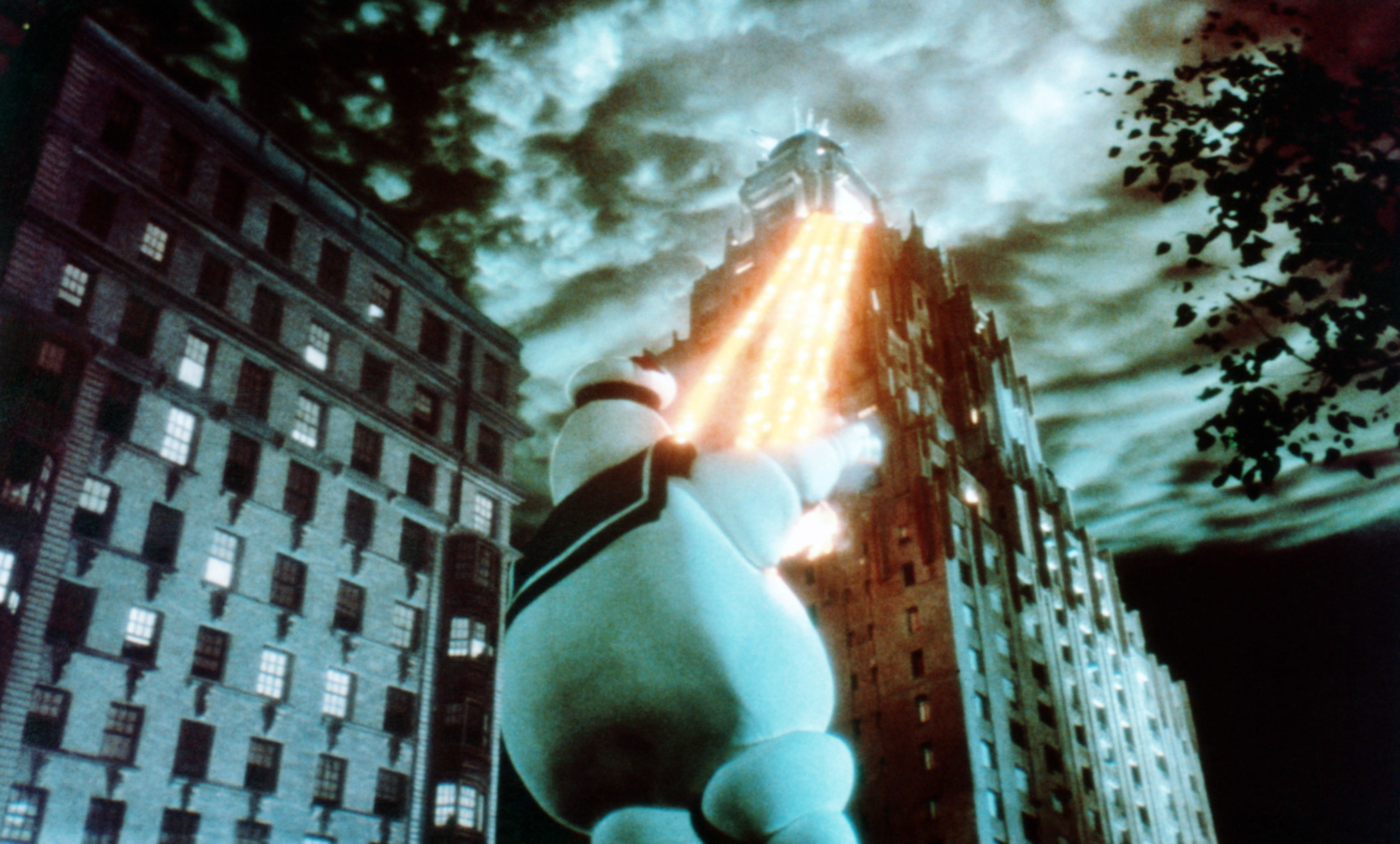 Ghostbusters scene with giant stay puft marshmallow man