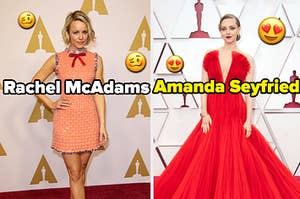 A side by side of Rachel McAdams and Amanda Seyfried at the Oscar's