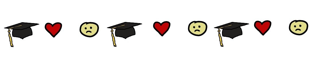 Page break of a doodle of a graduation cap, heart, and sad face