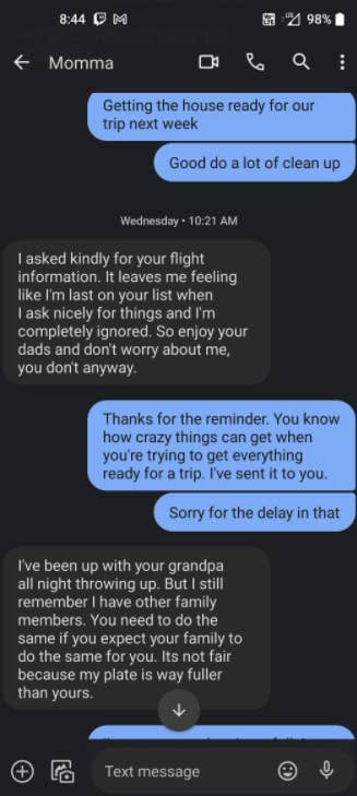Mom making her kid feel guilty that they didn&#x27;t share their flight information